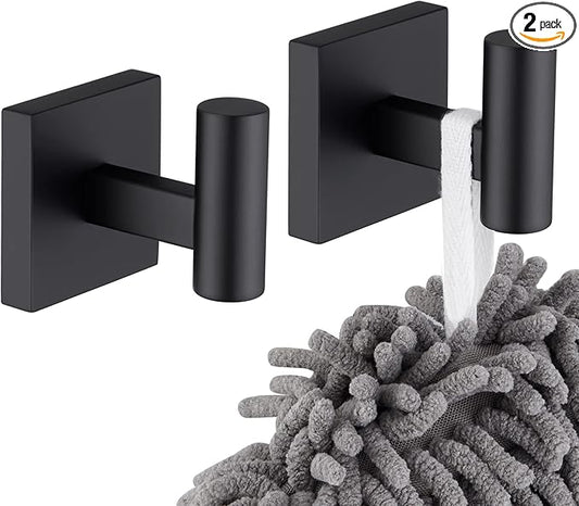 KOKOSIRI Robe Hook Bathroom Towel Coat Hooks Matte Black for Bath Kitchen Wall 2 Pack Stainless Steel B1013BK-P2