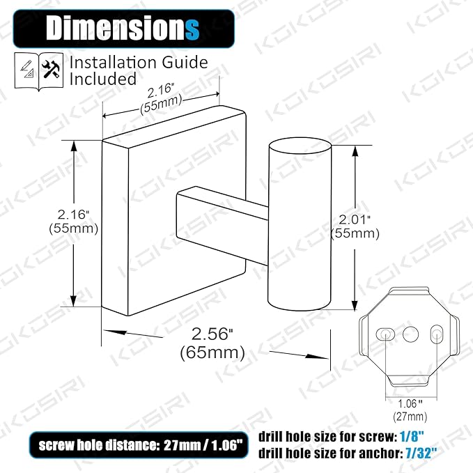 KOKOSIRI Robe Hook Bathroom Towel Coat Hooks for Bath Kitchen Wall 2 Pack Brushed Nickel Stainless Steel B1013BR-P2