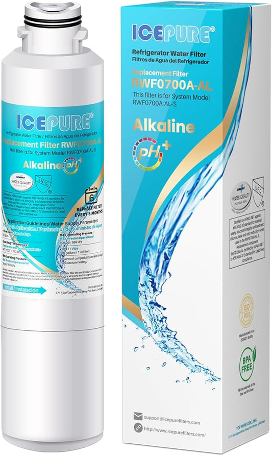 ICEPURE Alkaline DA29-00020B Refrigerator Water Filter Replacement for Samsung HAF-CIN/EXP HAF-CIN, DA29-00020A/B, DA29-00020B-1, 46-9101, RF28HMEDBSR, RF263BEAESR, HDX FMS-2, Enhances PH, 1Pack