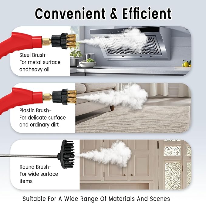 2500W Handheld Steam Cleaner,Portable Car Steamer For Auto Detailing,High-Temperature and Pressure Steam Cleaner For Home, Steam Cleaning Machine for Furniture,Kitchen,Grout,Floor,Tile (5-Red)