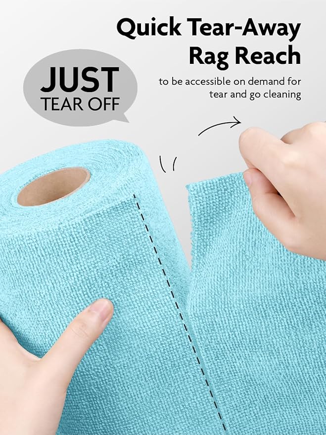 Fantasticlean Microfiber Cleaning Cloth Roll -60 Pack, Tear Away Microfiber Towels, 12" x 12", Reusable, Washable, Scratch Free, Ultra Absorbent Dishcloth for All-Around Cleaning (White & Blue)