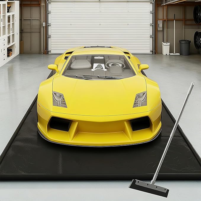 SUNYRISY 7'9" x 16' Containment Garage Floor Mat Under Car, Heavy Duty Waterproof Garage Carpet Floor Protection Non-Slip Parking Mat with Squeegee for Cars SUVs Trucks