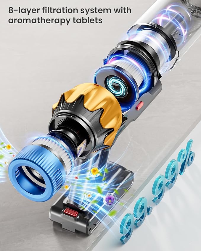 Cordless Vacuum Cleaner, 650W 55KPA 70Mins Vacuum Cleaners for Home, Self-Standing Cordless Stick Vacuum with Anti-Tangle, Lightweight Wireless Vacuum for Hardwood Floor/Carpet/Pet Hair