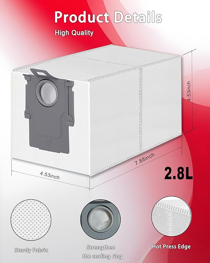 4 Pack Disposable Vacuum Dust Bag Replacement for Roborock Saros Z70/10/10R, S8 Max/MaxV Ultra, Q revo, Qrevo S5V/S/Plus/Pro/Master/Slim/MaxV/Curv/Edge Series and QV Series