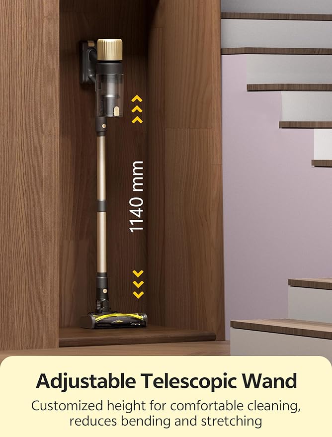 Ultenic Cordless Vacuum Cleaner, 600W 60KPA 65mins Vacuum Cleaners for Home, Cordless Stick Vacuum with Green Light, Self-Standing & 180° Lay-Flat, Anti-Tangled Brush for Floor/Carpet/Pet Hair
