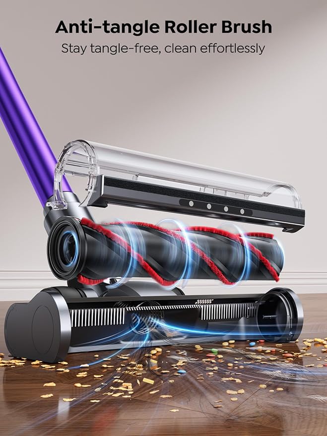 SMOTURE Cordless Vacuum Cleaner, 650W 55KPA 70Mins Vacuum Cleaners for Home, Cordless Stick Vacuum with LED Touch Screen, Anti-Tangle Wireless Vacuum, Handheld Vacuum for Pet Hair/Carpet/Floor