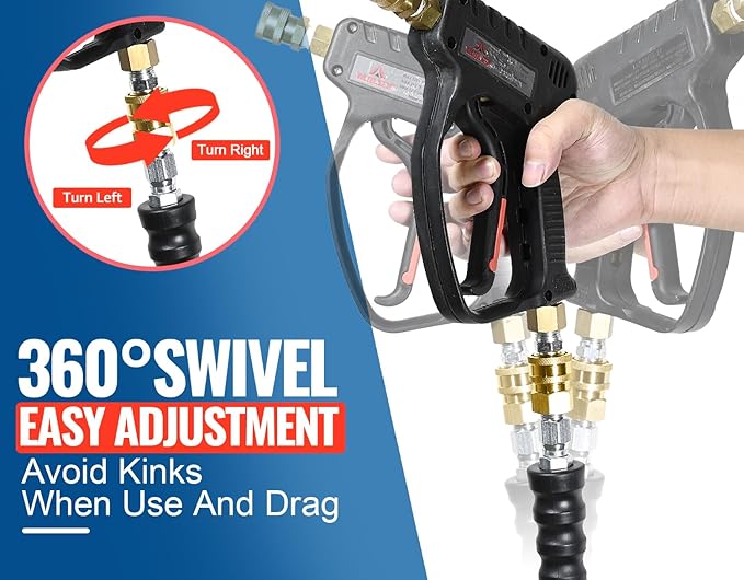 YAMATIC Non Marking 3/8" Pressure Washer Hose 150FT 4200 PSI, Kink Resistant Swivel 3/8" Quick Connect, Rubber Steel Braided Wear Resistant Industry Grade for Hot/Cold Water Gas Power Washer