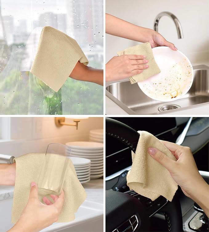 Microfiber Cleaning Cloth Roll - 100 Pack Tear Away Microfiber Paper Towels, Reusable, Washable, Scratch-Free, Kitchen Towels for Car, Home, Kitchen, Glass, Dishes (Wheat Beige)