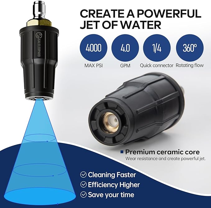 Turbo Nozzle Pressure Washer Tips, 4000 PSI Upgrade 360° Rotating Turbo Spray Tips with 1/4" Quick Connector, Pressure Washer Replacement for Cleaning Concrete, Brick Surface (4.0 GPM)