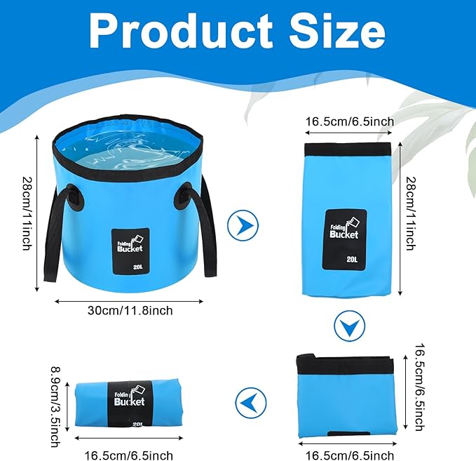 3 PCS 5 Gallon Collapsible Water Bucket, 20L Foldable PVC Bucket with Handles, Multiple Use Portable Fold up Lightweight Container Buckets PVC Folding 5 Gallon for Camping Fishing Outdoor