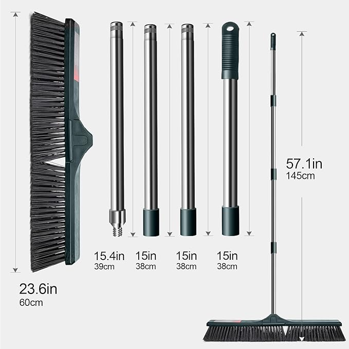 MASTERTOP 24" Push Broom Outdoor, Heavy Duty Garden Brush Broom with 58" Long Handle and Stiff Bristles,Commercial Outdoor Broom for Deck Driveway Garage Yard Patio Warehouse Concrete Floor Cleaning