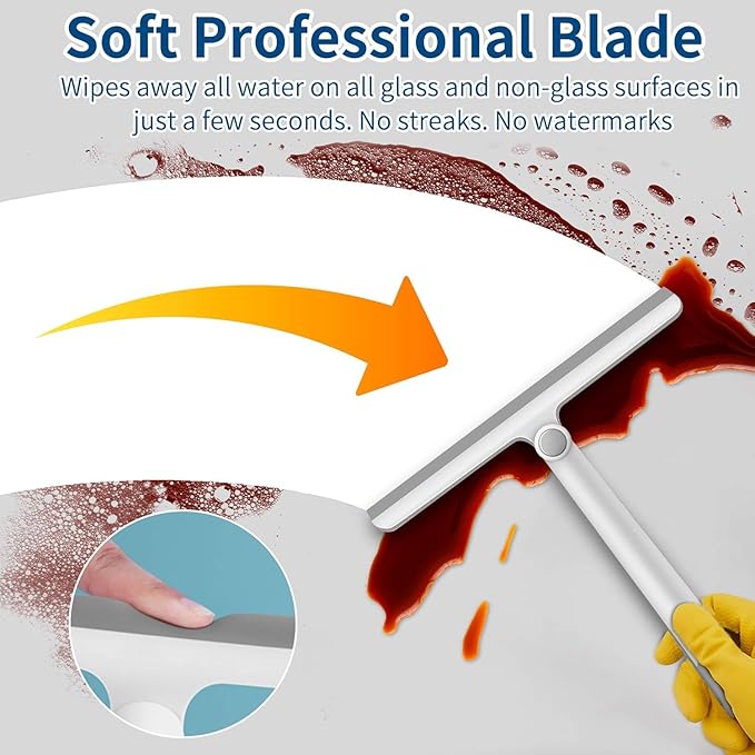 WONDAY Shower Squeegee for Glass Doors, 12" Long Handle Window Squeegee Cleaning Tool, Streak-Free Silicone Blade for Bathroom Mirror, High Windows, Car Windshield (Grey-2 Pack)