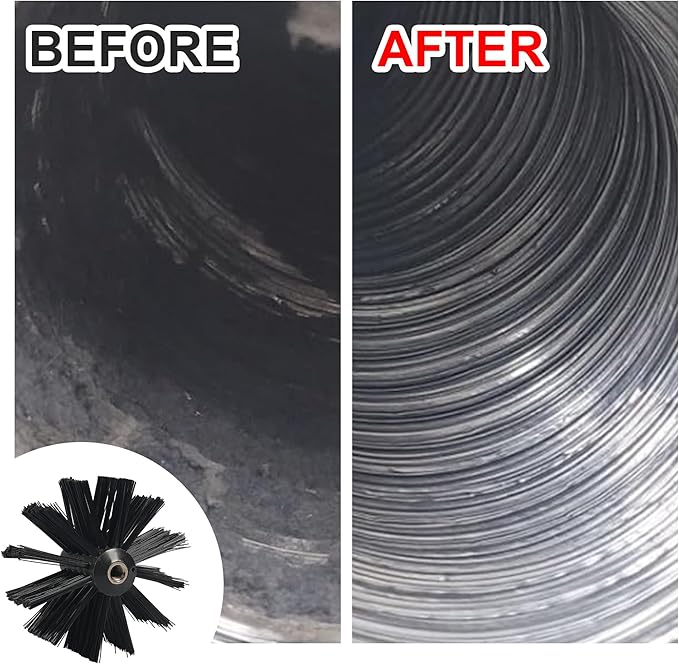 15 Feet Dryer Vent Cleaner Kit, Multi-purpose Lint Remover with 6” Chimney Brush Head, Flexible Nylon Rod Extends to 15ft Duct Cleaning Brush For Dryer, Air Duct, Fireplaces, Washing machine