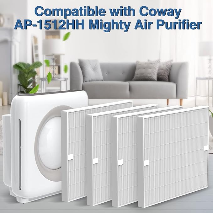 AP-1512HH HEPA Replacement Filter for Coway AP-1512HH AP1512HH Mighty Air Purifier, AP-1512HH-FP Item NO #3304899, 4 Pack AP-1512HH HEPA Filter Only