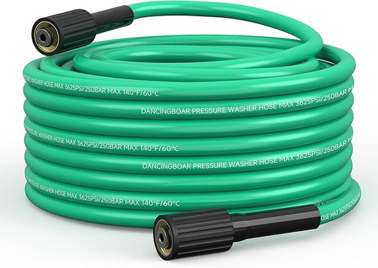 Flexible Pressure Washer Hose 50FT 1/4", 3625 PSI Kink Resistant Power Washer Hose with M22-14MM Brass Fittings, High Pressure Replacement Hose for Gas & Electric Pressure Washers