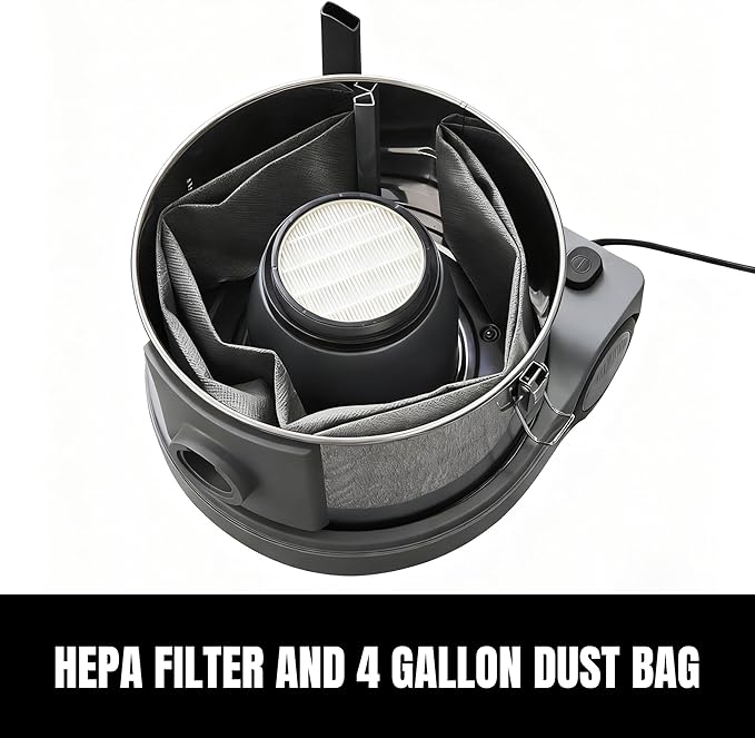 4 Gallon Canister Vacuum, 800W Ultra-Quiet Canister Vacuum Cleaner, 35Ft. Cord, Model SCQ15-HEPA, Gray-Gold