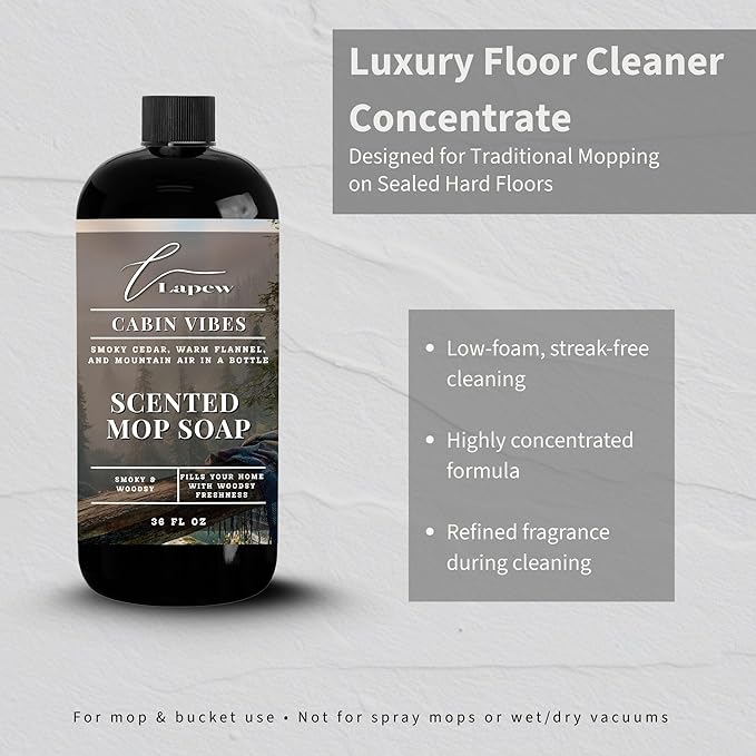 Luxury Floor Cleaner, Scented Mop Soap Concentrate | Hard Floor Cleaner for Tile, Vinyl, Laminate, LVP & Sealed Hardwood | Low-Foam, Streak-Free | 36 oz | Cabin Vibes