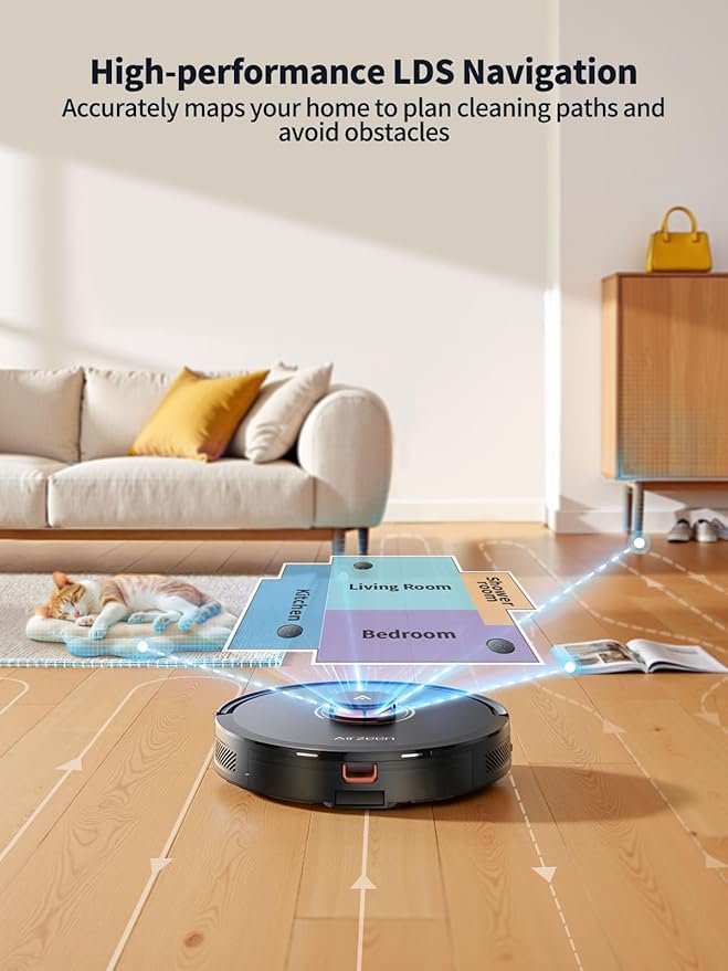 Robot Vacuum and Mop, Self-Emptying Robot Vacuum Cleaner with 6000Pa Suction, Laser Navigator with Smart Mapping Robotic Vacuums, 150Mins Runtime,Schedule,App Alexa Control for Carpet/Pet Hair,Q10 Pro