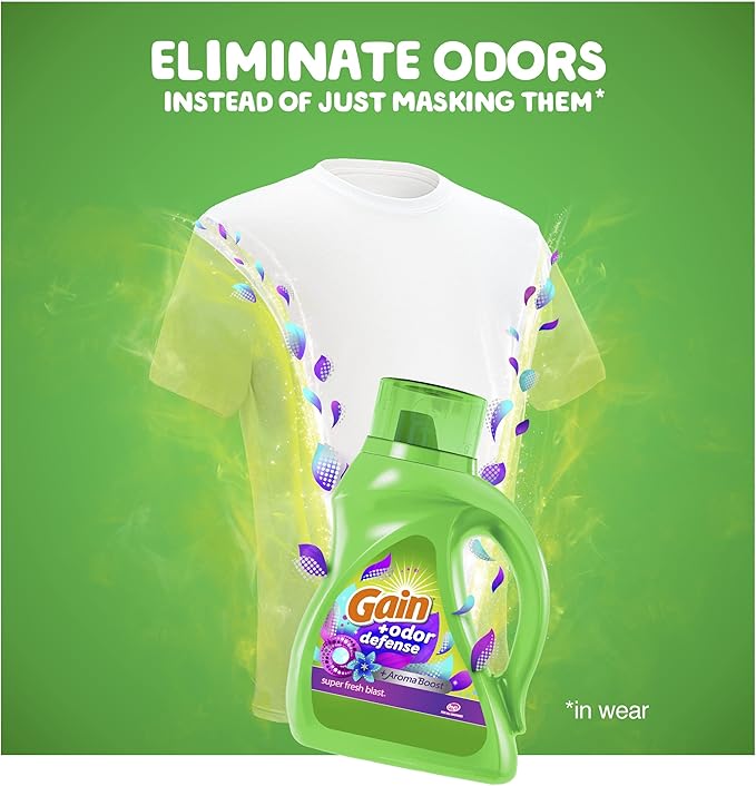 Gain + Odor Defense Liquid Laundry Detergent Super Fresh Blast Scent 154 fl oz 107 Loads HE Compatible (Pack of 2)