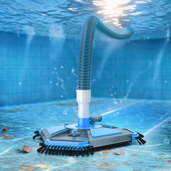 UIRWAY Upgrade Pool Vacuum Head with Side Brush & 360° Swivel Cuff, 1-1/2" x 40 Ft Heavy Duty Manual Kink-Resistant Vacuum Hoses, Weighted Triangular Shape for Inground & Above Ground Pool(No Pole)