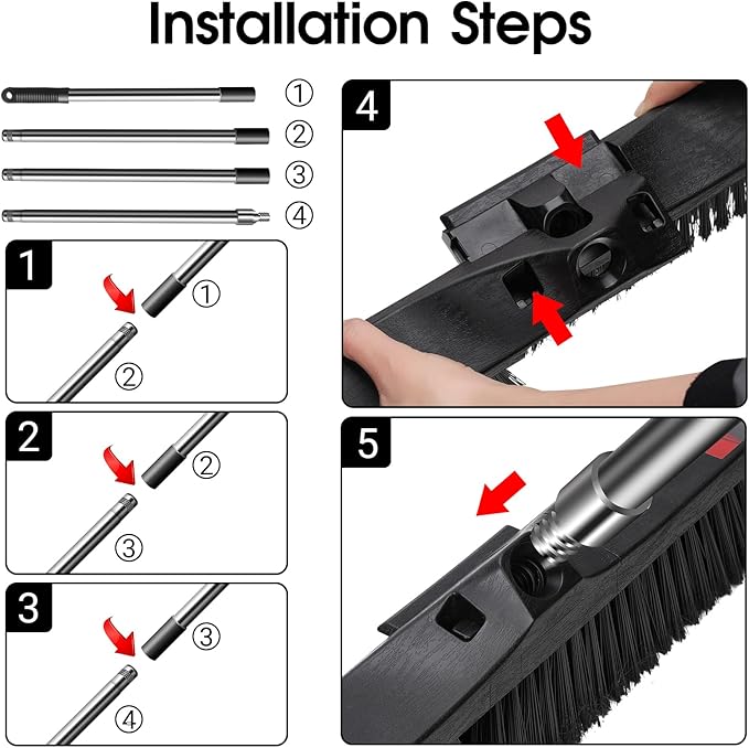 Push Broom Outdoor Heavy Duty,Masthome 24" Push Broom with Stiff Bristles,Heavy Duty Garden Broom,Outdoor Stiff Sweeping Broom for Garage Yard Patio Deck Concrete Wood Stone Floors Scrub and Cleaning