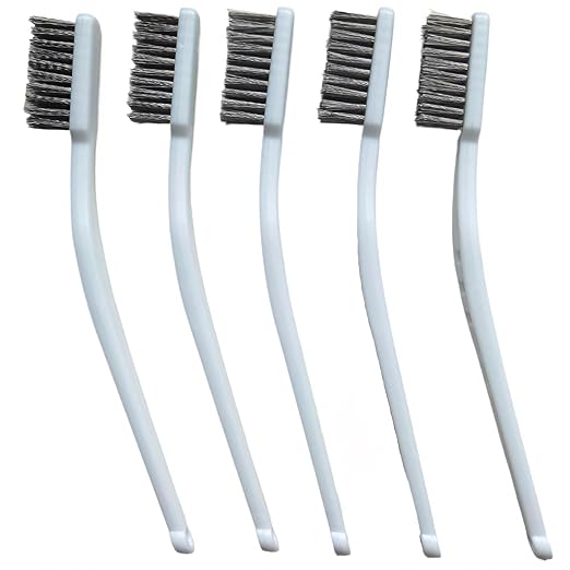 Stainless Steel Wire Brushes - Heavy-Duty Reinforced Bristle Cleaning Brushes for Kitchen, Industrial Use, Walnut Carving Gaps, Rust Removal & Polishing (5-Pack, 18cm White Handle)