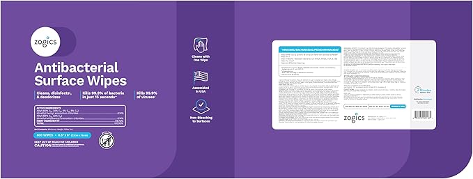 Zogics Antibacterial Wipes – Disinfecting Wipes for Sanitizing and Cleaning Surfaces and Equipment, EPA Registered Antibacterial Cleaning Wipes (1,600 Count – 2 Rolls of 800 Wipes)