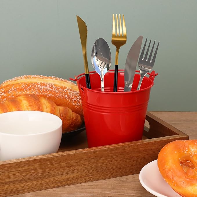 20 Pack 4 Inch Red Mini Metal Bucket, Elegant Galvanized Buckets with Handles, Tin Buckets, Small Iron Bucket, Mini Metal Pail for Party Favors, Crafts, Garden & Beach