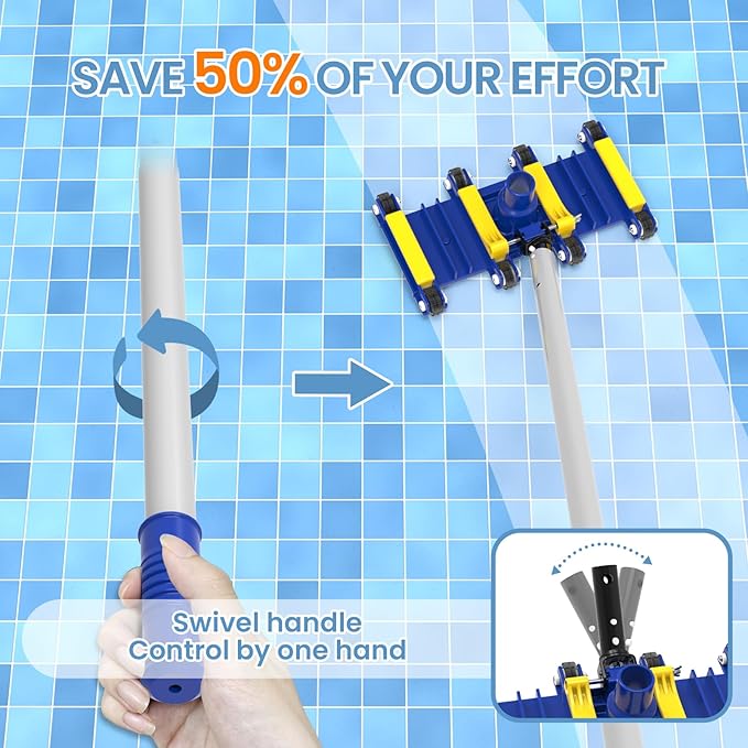 Poolvio Upgraded Pool Cleaning Kit – Weighted Vacuum Head with Wheels, 2-in-1 Pool Brush & Skimmer Net for Easy Debris Removal (No Pole)