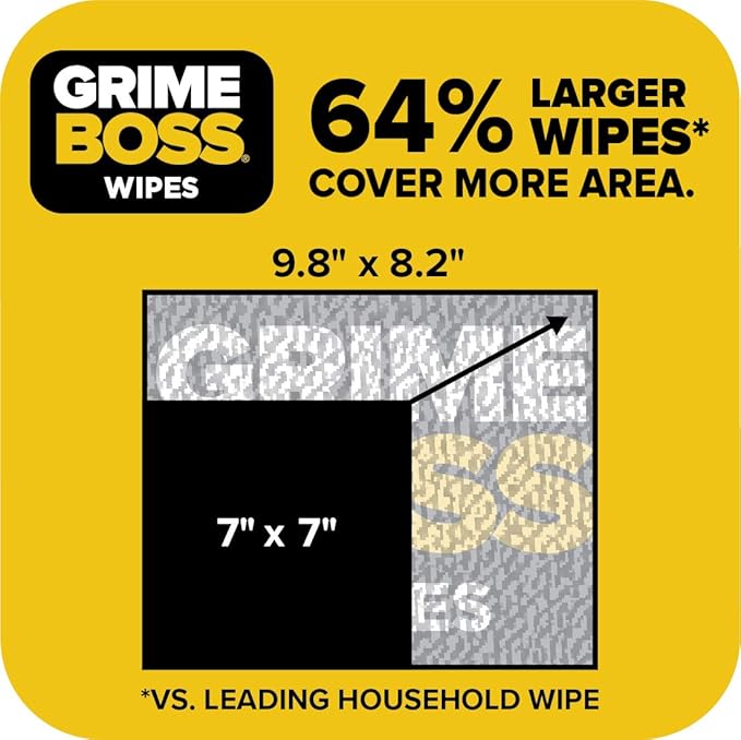 Grime Boss Heavy Duty Wipes (6 x 30ct) | Wet Wipes Used for Hands, Equipment, Tools, Garden, Automotive| Easily Removes Oil, Grease, & Dirt