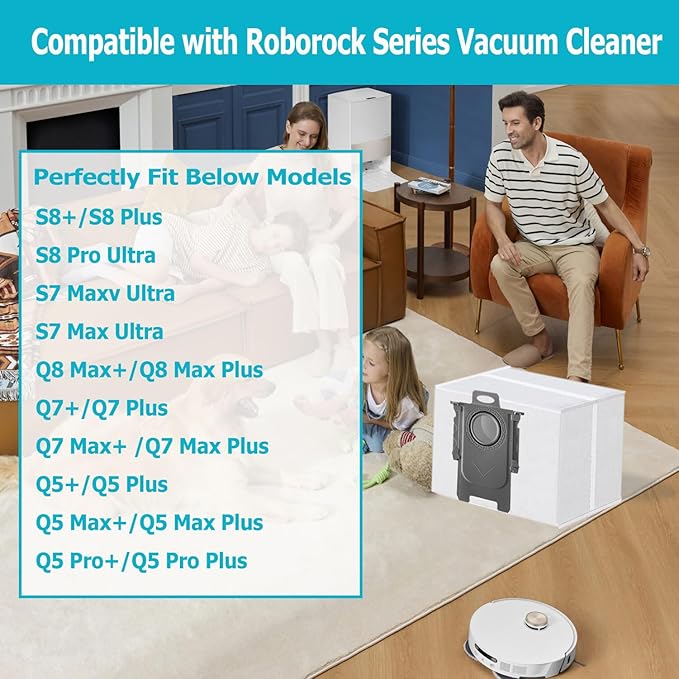 12 Pack Dust Bag Compatible with Roborock Q7 M5+, Q10 S5+/Q10 X5+, S8 Pro Ultra, S8+, Q7 Max+, Q8 Max+, Q5 Max+, Q5+, Q5 Pro+, S7 Max Ultra, S7 MaxV Ultra, Q7+ Vacuum Cleaner,3L Disposable Bag