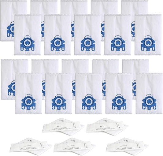 Replacement GN Vacuum Cleaner Bags Compatible with Miele S2, S5, S8, Classic C1, Complete C2 and Complete C3 Series Canister Vacuum Cleaner (20 Pack Dust Bags + 5 Set Filters)