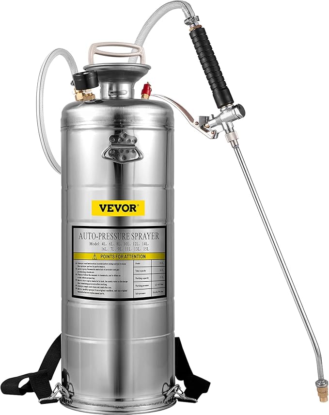 Happybuy 3.5 Gallon Stainless Steel Sprayer, 20" Wand & 3FT Reinforced Hose, Pressure Gauge, Safety Valve&Adjustable Nozzle, Garden Weed Pump Sprayer for Lawn, Gardening