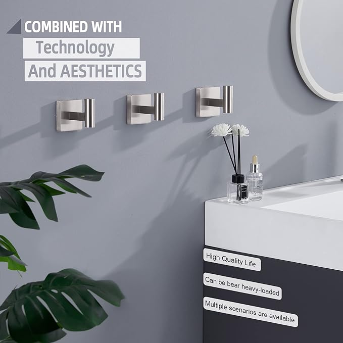 KOKOSIRI Robe Hook Bathroom Towel Coat Hooks for Bath Kitchen Wall 3 Pack Brushed Nickel Stainless Steel B1013BR-P3