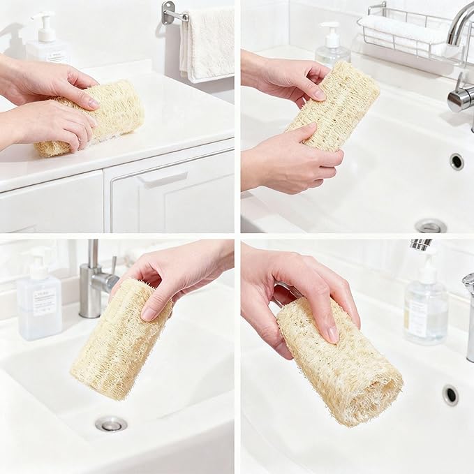 Ultimate 4-in-1 Kitchen Cleaning Set: Natural Loofah Roll, Pads, 3 Suction Cup Brushes (Dish/Bottle/Straw), Bendable Detail Brush - All-Purpose Scrubbing for Pots, Pans, Cups, Sinks, Corners