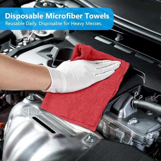 GLIMGLINT Red Microfiber Cleaning Cloth, 100 Pack Cleaning Rags, Lint-Free, Ultra Absorbent Reusable Paper Towels for Home, Kitchen, Car, Garage or Shop, Dish Rags, 11" x 9"
