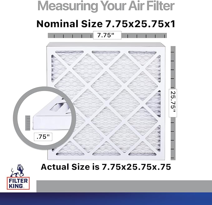 Filter King 7.75x25.75x1 Air Filter | 4-Pack | CARBON MERV 8 HVAC Pleated A/C Furnace Filters | MADE IN USA | Actual Size: 7.75 x 25.75 x .75"