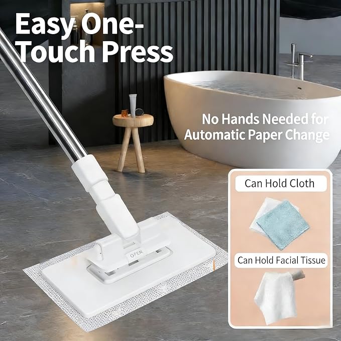 Snap Grip Mini Mop - Zero Touch No Wash Lazy Mop, Compatible with Swiffer & Face Towels, Adjustable for Wet/Dry Floors, Tile, Hardwood, Corners (5 Reusable Cloths)