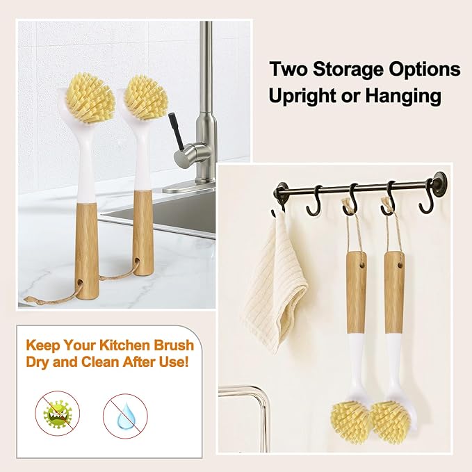 Dish Brush with Handle,Kitchen Scrub Brushes for Cleaning, Dish Scrubber with Stiff Bristles for Sink, Pots, Pans, 1 Pack
