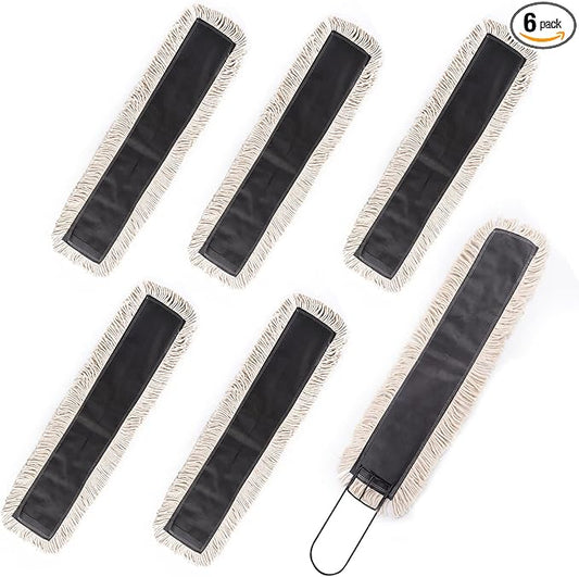 Matthew Cleaning 24'' High Strength Disposable Dust Mop Cotton Cut-end Yarn Mop Replacement Heads for Residential & Commercial Fit Standard Dust Mop Frames, Hardwood, Laminate, Concrete Floors 6Pack