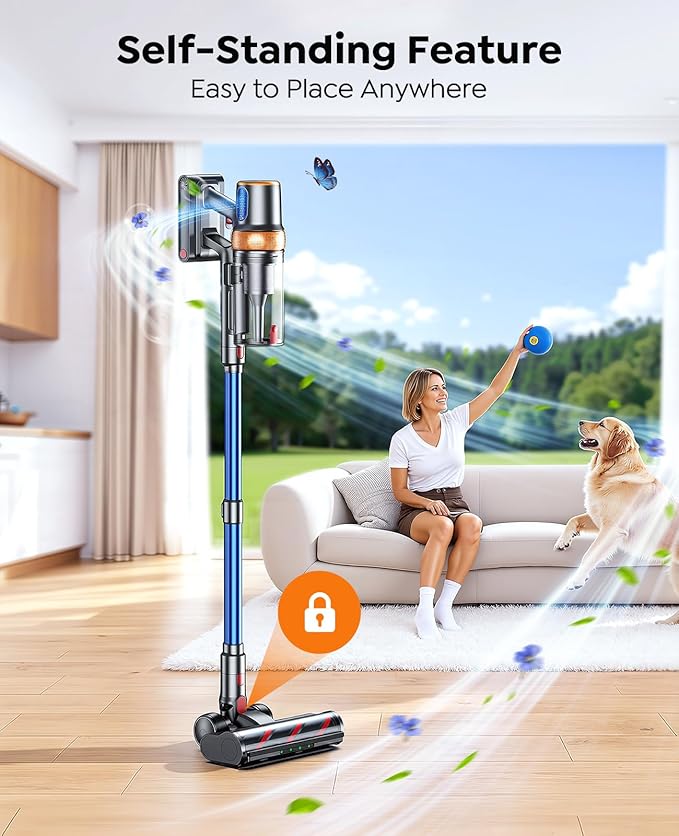 Cordless Vacuum Cleaner, 650W 55KPA 70Mins Vacuum Cleaners for Home, Upgraded Stick Vacuum with Extra Mattress Cleaning Tool, Self-Standing, Anti-Tangled Vacuum Cordless for Pet Hair/Floors/Carpets