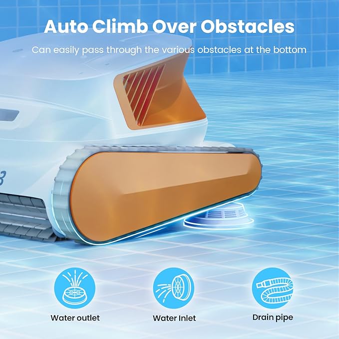 Hydro3 Robotic Pool Cleaner, 150W Cordless Pool Vacuum for Inground/upground Pool Max 861-1070 sq.ft, 200mins Runtime, 2xBrushless-Motor, 4.1L Filter Basket, Wall Climbing/Waterline Clean