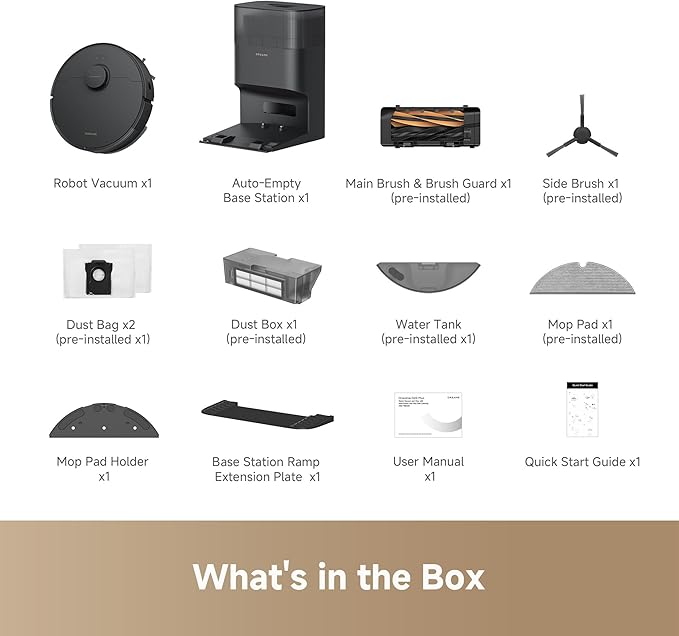 DREAME D20 Plus Robot Vacuum and Mop, 13,000Pa Suction, Self-Emptying with 5L Dust Bag, DuoBrush for Pet Hair, LDS Mapping, App & Voice Control, Ideal for Hard Floors & Carpets (Black)