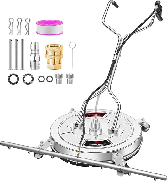 Pressure Washer Surface Cleaner with 7 Nozzles Spray Bar - Stainless Steel Surface Cleaner for Pressure Washer Attachment for Concrete, Patio, Sidewalk, Deck and Driveways (30 Inch Water Broom)