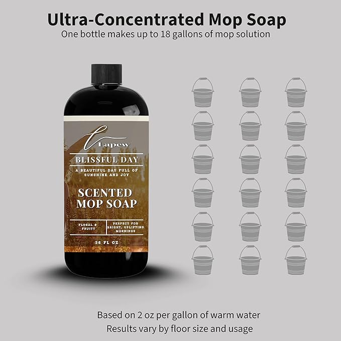 Luxury Floor Cleaner, Scented Mop Soap Concentrate | Hard Floor Cleaner for Tile, Vinyl, Laminate, LVP & Sealed Hardwood | Low-Foam, Streak-Free | 36 oz | Blissful Day
