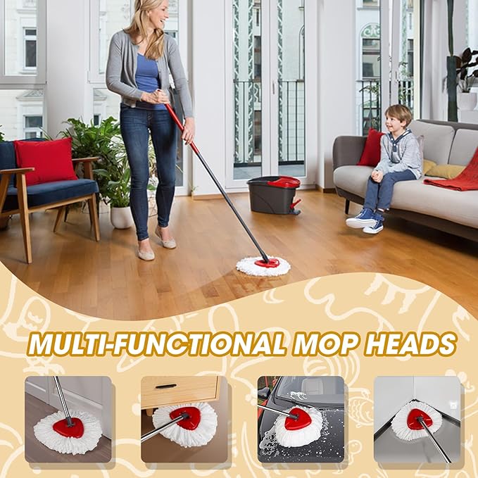 3 Pack Mop Heads Replacements, Spin Mop Replacement Heads Compatible O-Ceda EasyWring 1-Tank System, Microfiber Mop Refills, Easy Cleaning Mop Replace Head