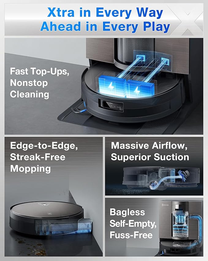 ECOVACS DEEBOT X11 OmniCyclone Robot Vacuum and Mop, PowerBoost Charging, OZMO Roller 2.0, Instant Self-Wash Mop, 19500Pa Blast Suction, Bagless Station, AIVI 3D Smart Navigation, for Hardwood, Carpet