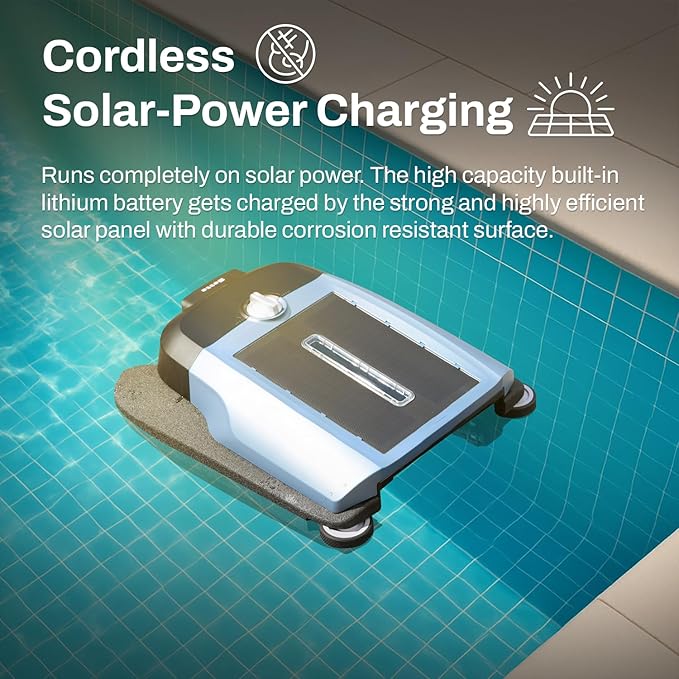 Betta Flex Solar-Powered Robotic Pool Skimmer – Cordless with Dual Cleaning Modes, Soft-Touch Pool Protection. Compatible with Infinity Edge, In-Ground & Above-Ground Pools (Blue)