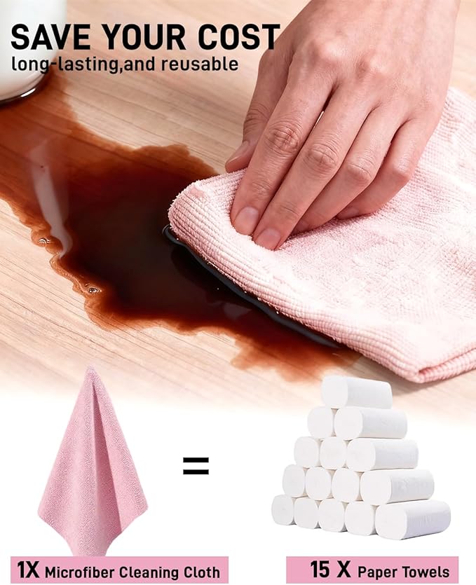 XINDELL Microfiber Cleaning Cloth Roll – 150 Pack 12"x12", Tear-Off Microfiber Towels, Lint-Free, Ultra Absorbent Car Detailing & Cleaning Cloths – Pink