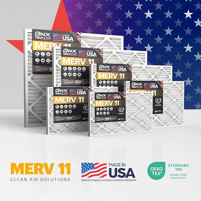 BNX TruFilter 16x24x1 Air Filter MERV 11 (4-Pack) - MADE IN USA - Allergen Defense Electrostatic Pleated Air Conditioner HVAC AC Furnace Filters for Allergies, Dust, Pet, Smoke, Allergy MPR 1200 FPR 7